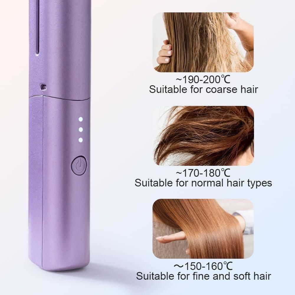 Meneflix Cordless Mini Hair Straightener - Portable Rechargeable Hot Comb for Travel & Office